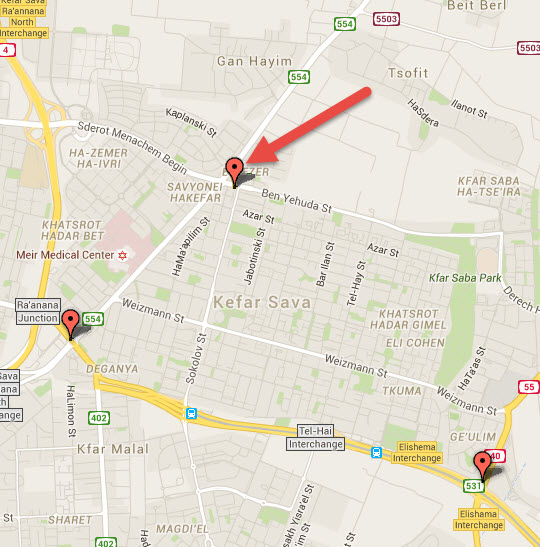 gatso-kefar-saba-ben-yehuda-map